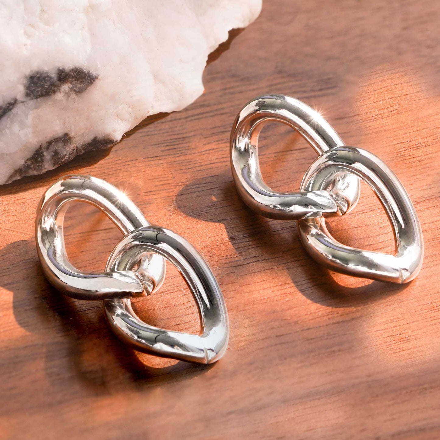 Double Loop 925 Sterling Silver Dangling Earrings