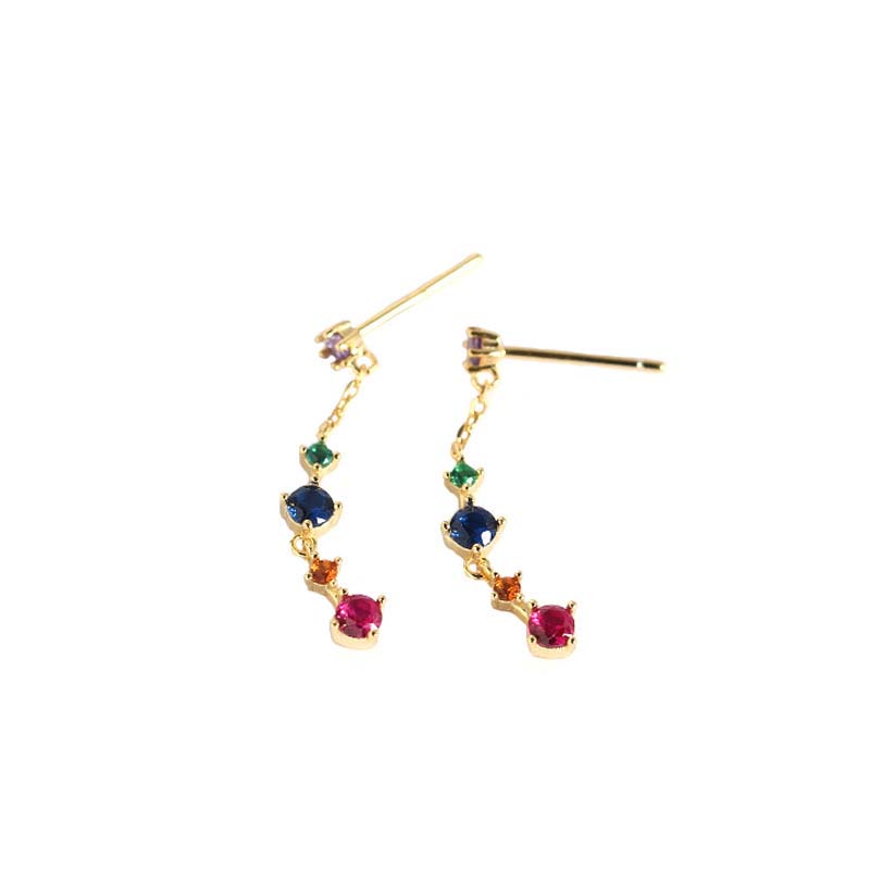 Colorful Geometry CZ Beautiful 925 Sterling Silver Dangling Earrings