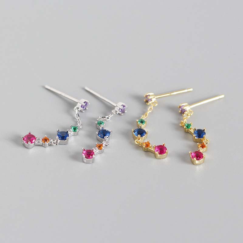 Colorful Geometry CZ Beautiful 925 Sterling Silver Dangling Earrings
