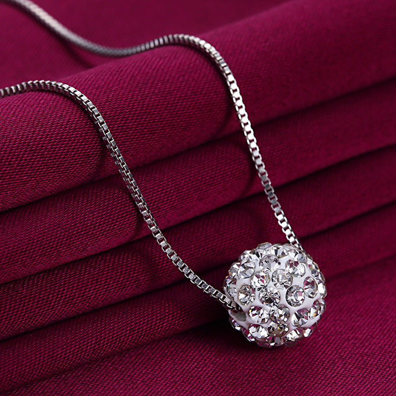 Simple Round Spherical White Trendy 925 Sterling Silver Lucky Necklace
