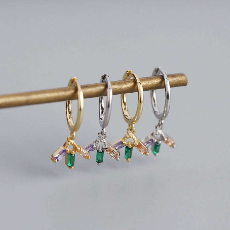 Colorful CZ Flower 925 Sterling Silver Hoop Earrings