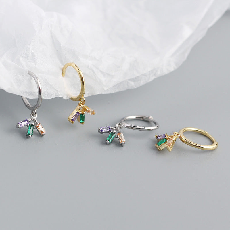 Colorful CZ Flower 925 Sterling Silver Hoop Earrings