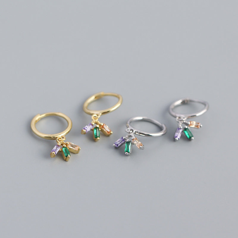Colorful CZ Flower 925 Sterling Silver Hoop Earrings