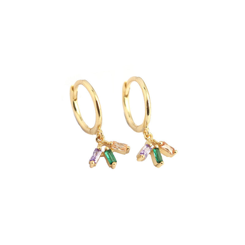 Colorful CZ Flower 925 Sterling Silver Hoop Earrings