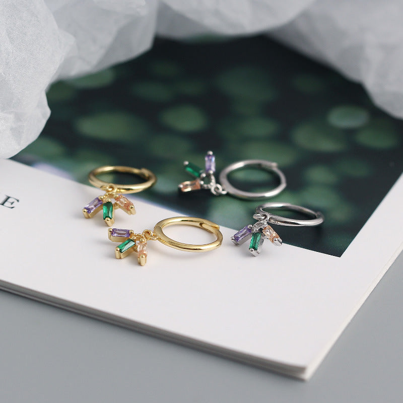 Colorful CZ Flower 925 Sterling Silver Hoop Earrings