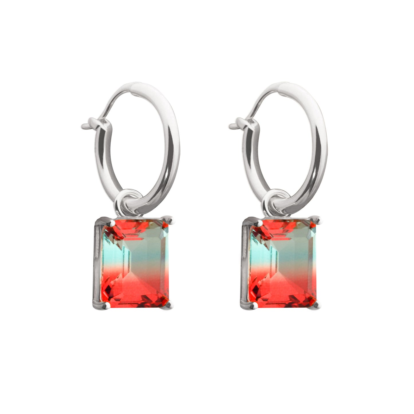 Party Geometry Rectangle CZ 925 Sterling Silver Hoop Earrings
