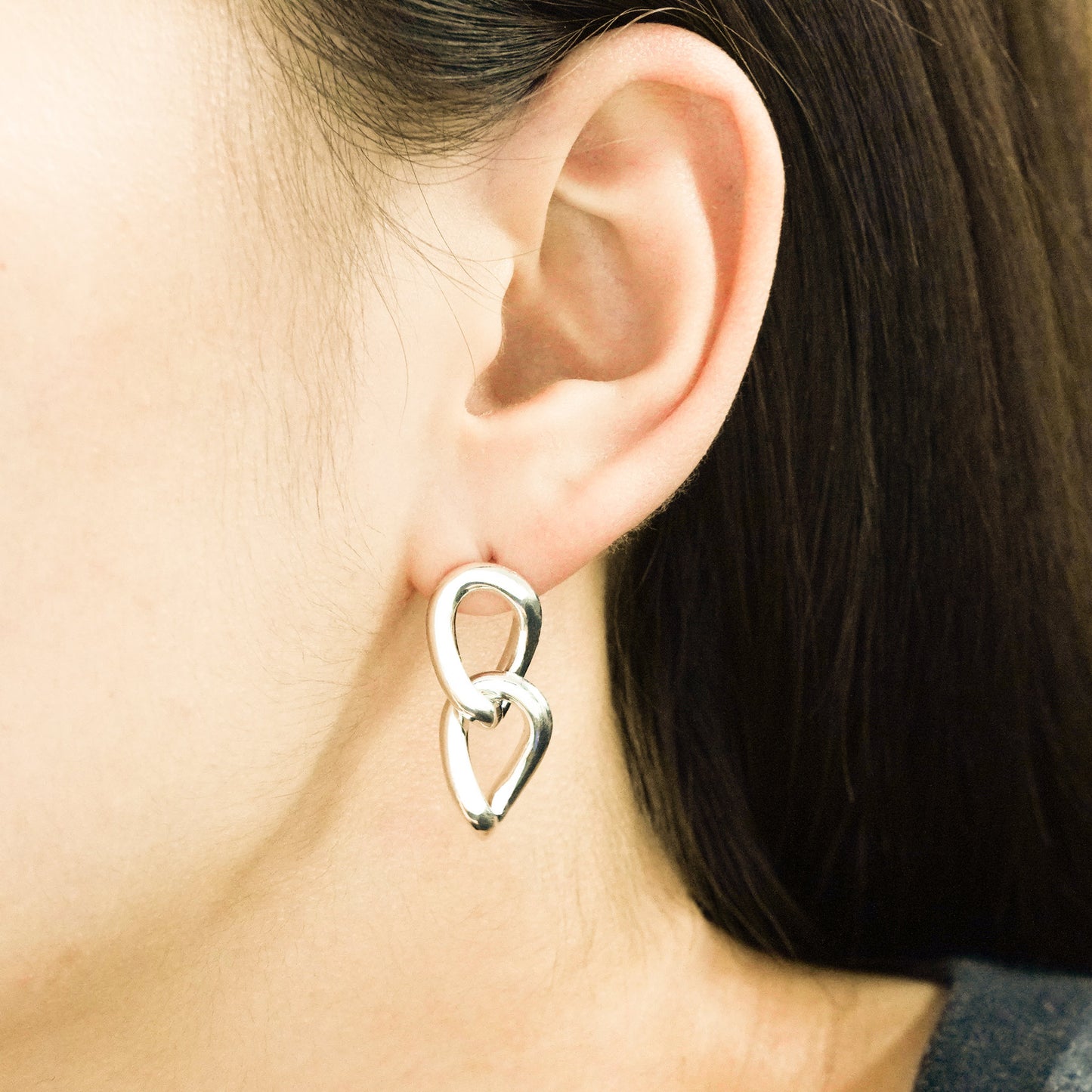 Double Loop 925 Sterling Silver Dangling Earrings