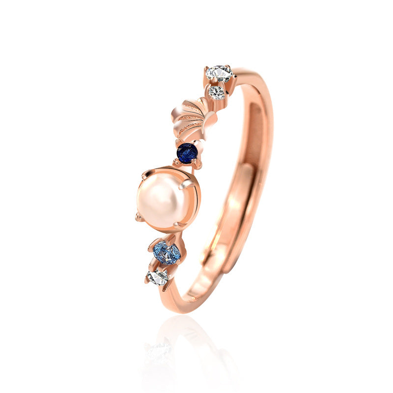Elegant Shell Pearl Mermaid Tail CZ 925 Sterling Silver Adjustable Ring