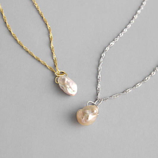 Irregular Natural Pearl 925 Sterling Silver Necklace