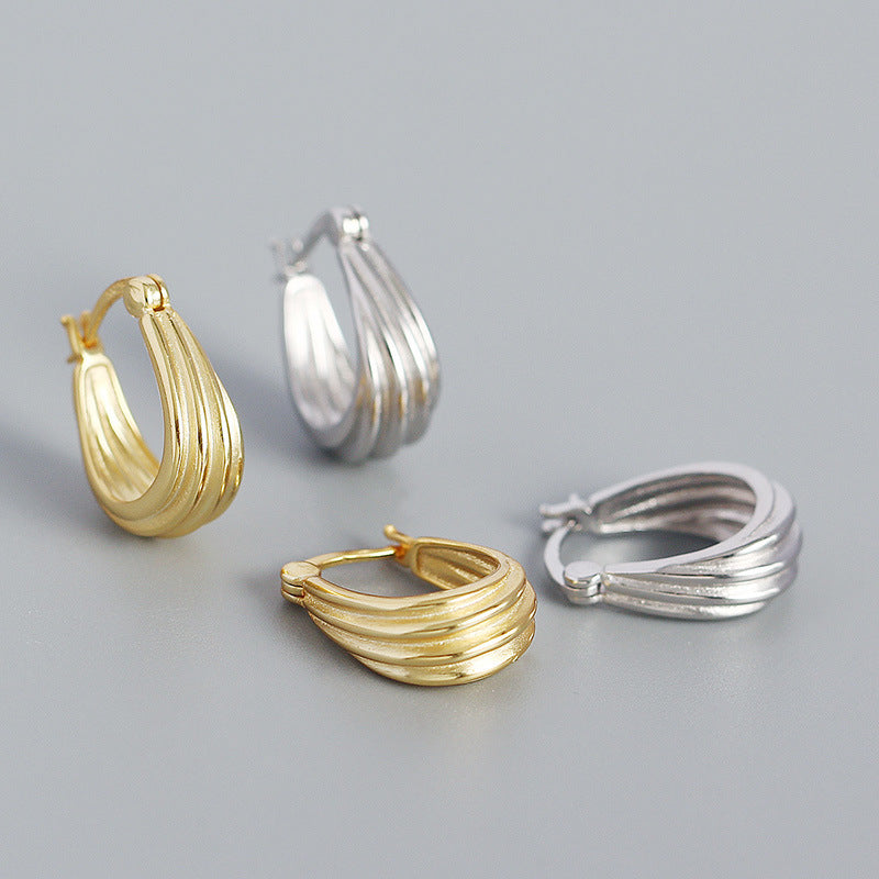 Spiral Geometry 925 Sterling Silver Hoop Earrings
