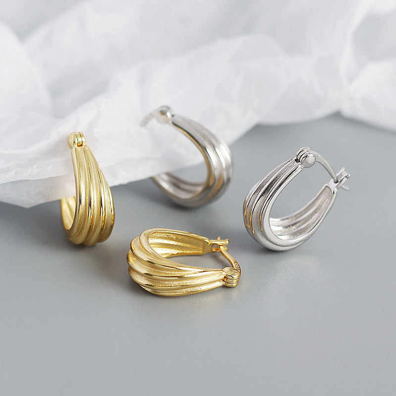 Spiral Geometry 925 Sterling Silver Hoop Earrings