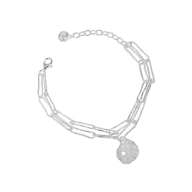 Double Layer Hollow Chain Lotus Leaf 925 Sterling Silver Bracelet