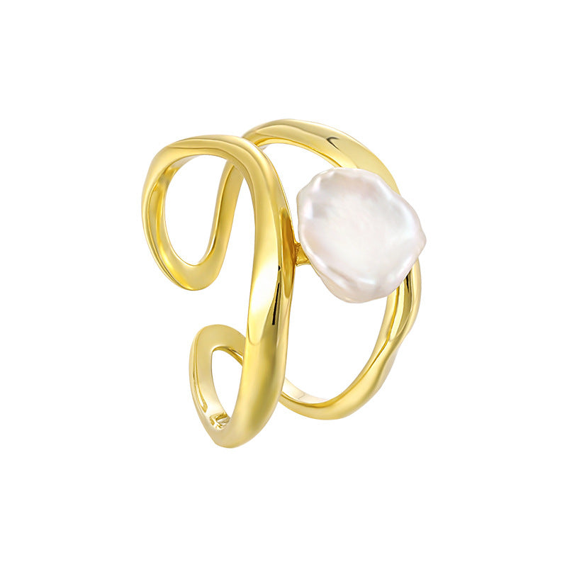 Irregular Natural Baroque Pearl Adjustable Ring