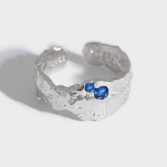 Irregular Texture Blue Cubic Zirconia Ring